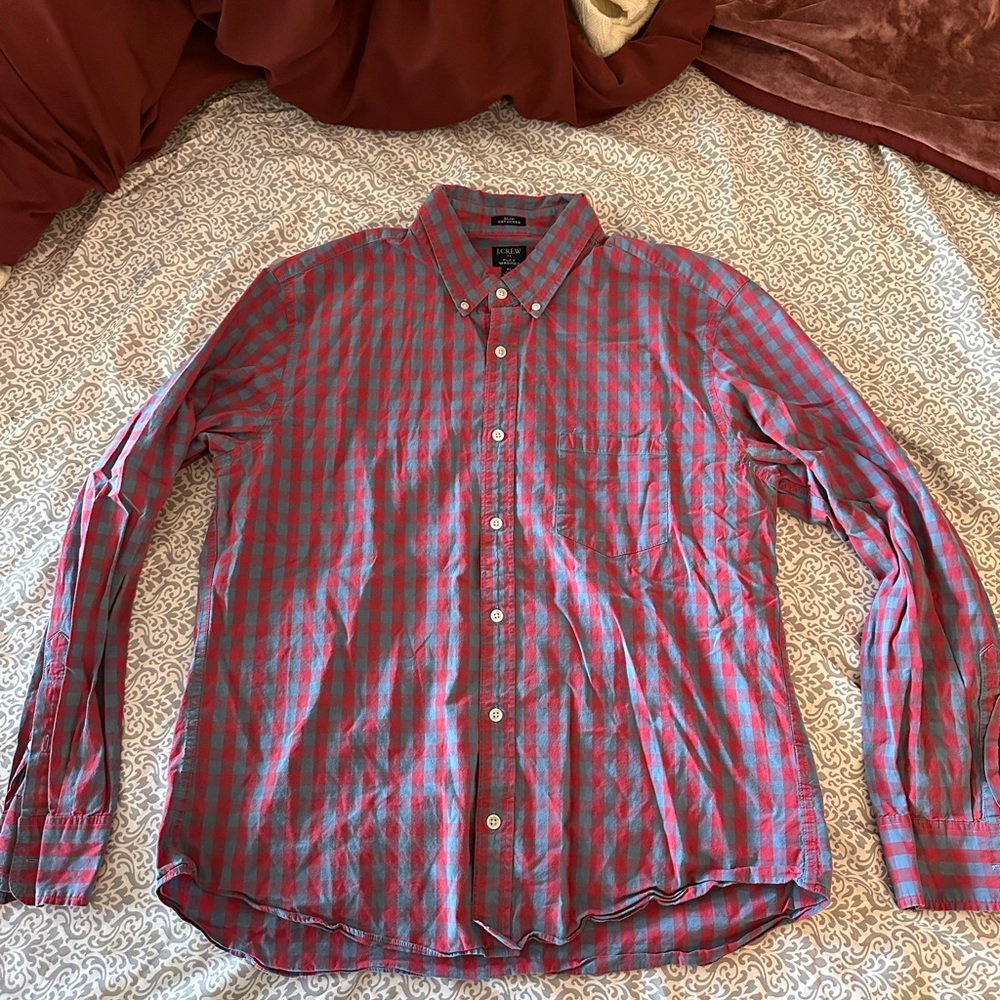 J. Crew Red Slim Untucked Casual Button Down Shirt